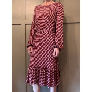 Boden Holly Jersey Dress in Pop Peony Trellis Long Sleeve Belted Waist Size 4